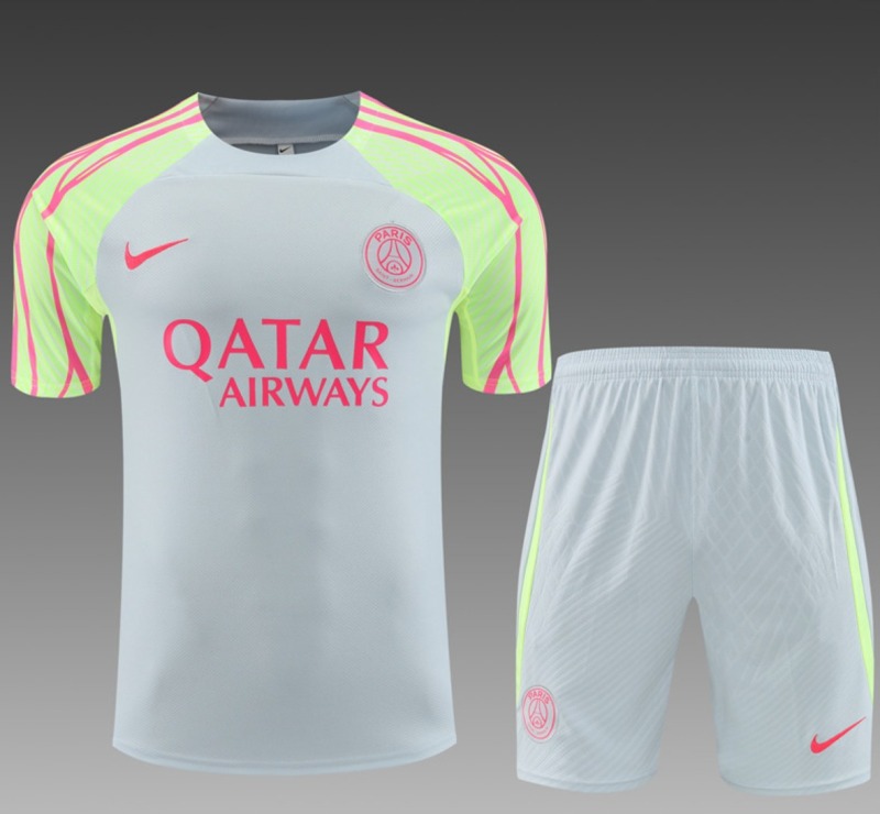 23/24 Paris Light Grey with Green Sleeves Football Shirt