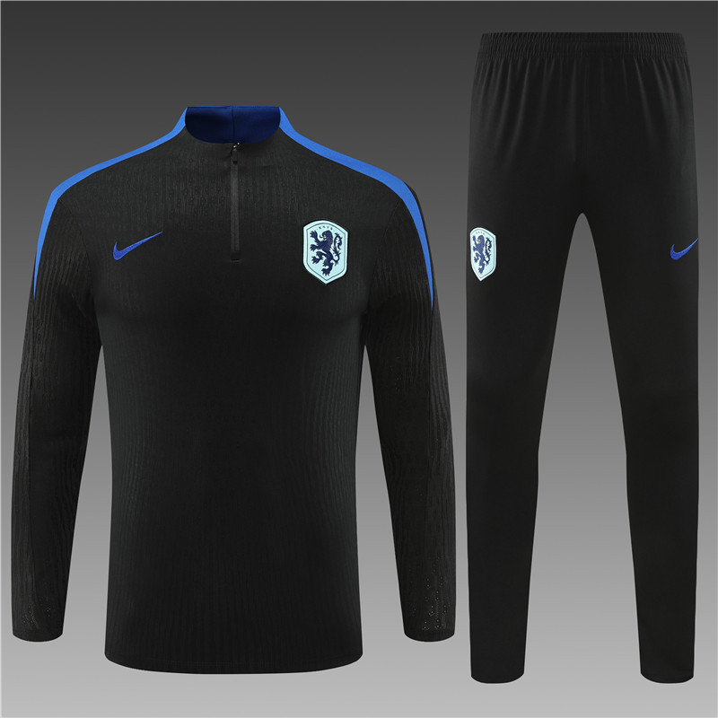 2024/2025 Player Edition Netherlands Pre-Match Jersey Black Half-zip training suit Soccer Jersey