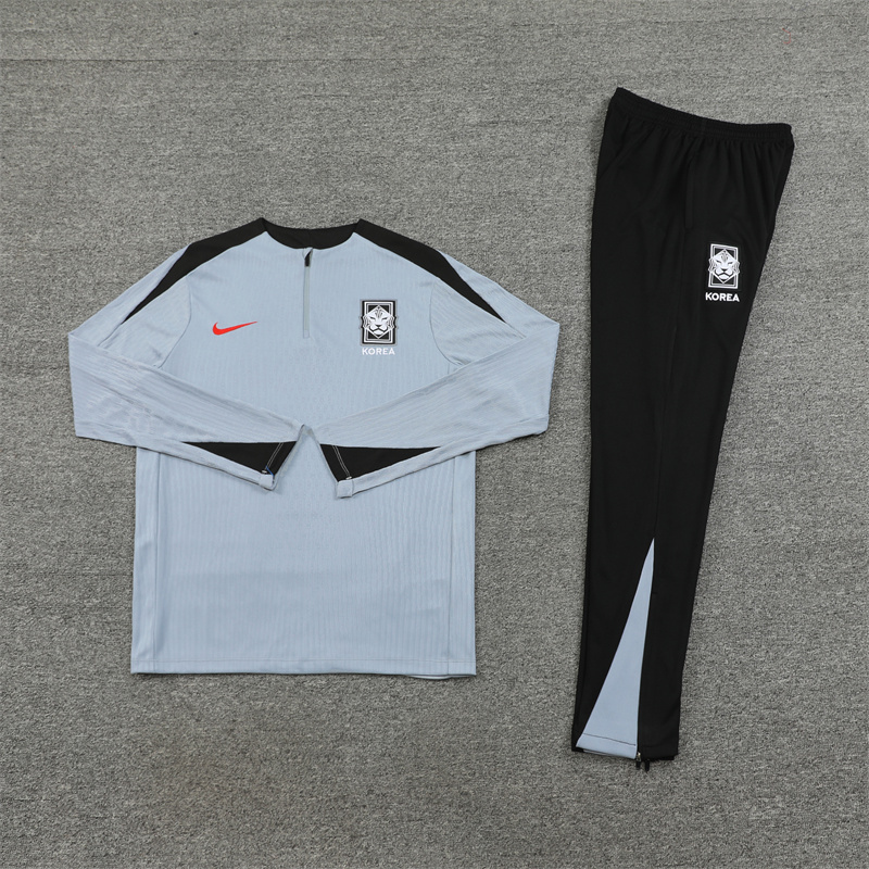 2024/2025 Player Edition South Korea Pre-Match Jersey Light Grey Half-zip training suit Football Jersey