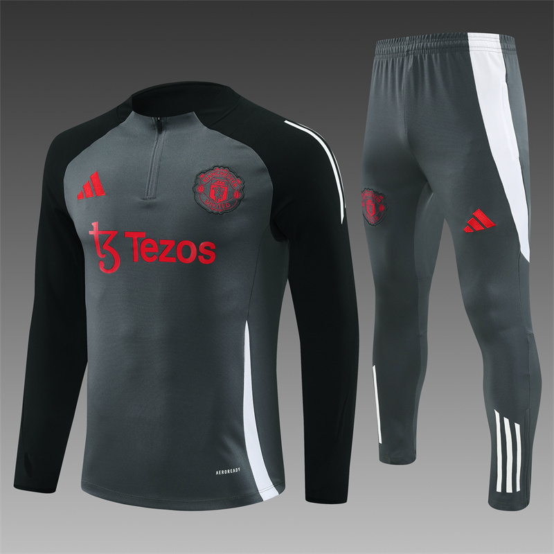 2024/2025 Players Edition Manchester United Dark Grey Half-zip training suit Football Jersey