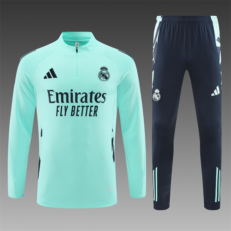 2024/2025 Player Edition Real Madrid Pre-Match Jersey Lake Blue Half-zip training suit Football Jersey