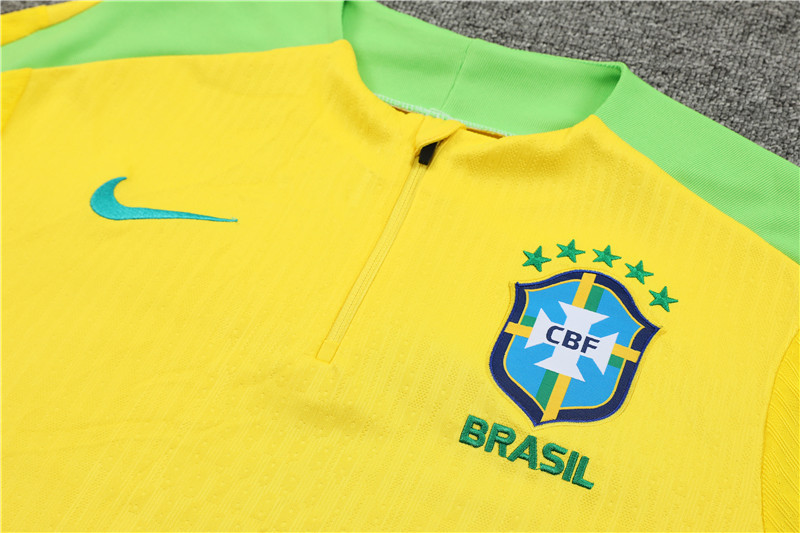 2024/2025 Player Edition Brazil Prematch Yellow Half-zip training suit Football Jersey