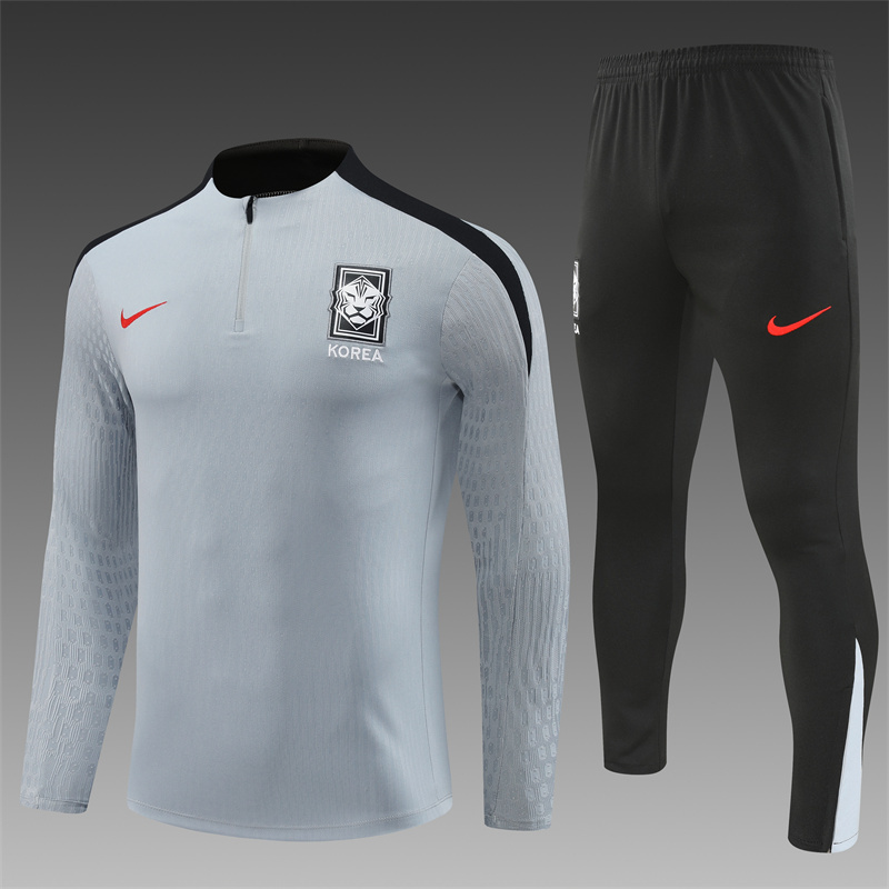 2024/2025 Player Edition South Korea Pre-Match Jersey Light Grey Half-zip training suit Football Jersey