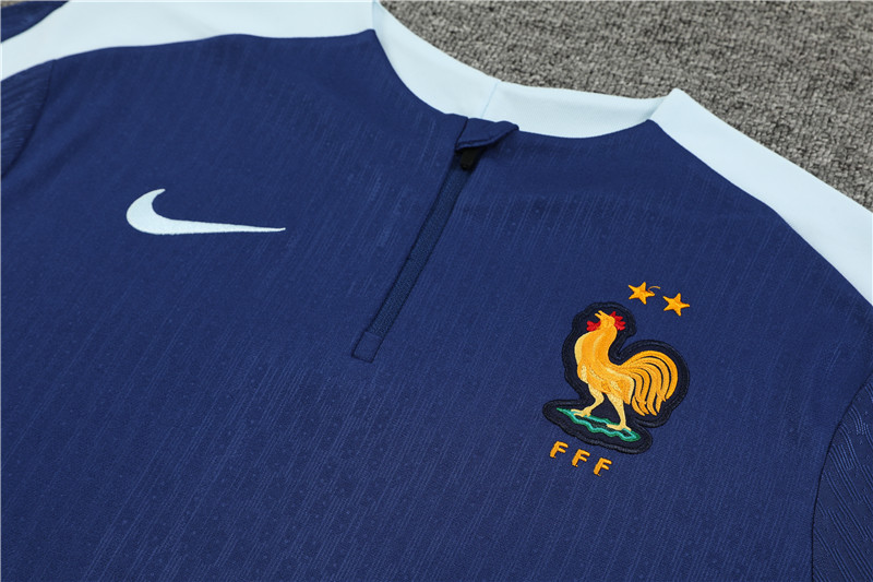 2024/2025 Player Edition France Prematch Jersey Royal Blue Half-zip training suit Football Jersey