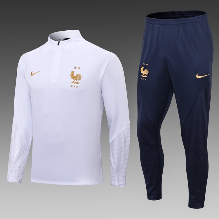 2023 France Half-Pull Training Suit White Football Shirt