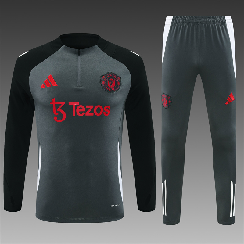 2024/2025 Players Edition Manchester United Dark Grey Half-zip training suit Football Jersey
