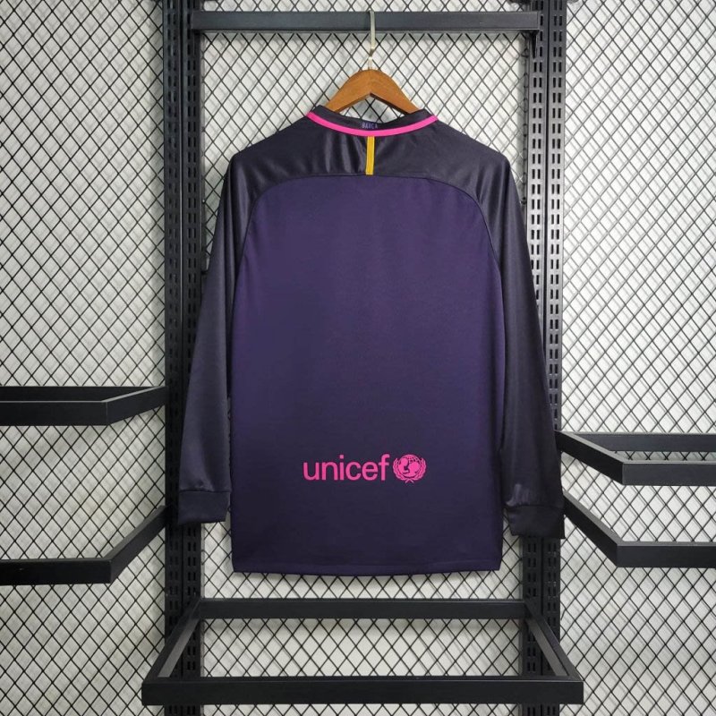 2016/2017 Retro Long Sleeve Barcelona Away Football Shirt