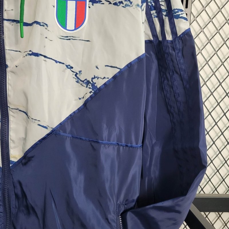 2023/2024 Italy Windbreaker（White-Navy blue）Football Shirt