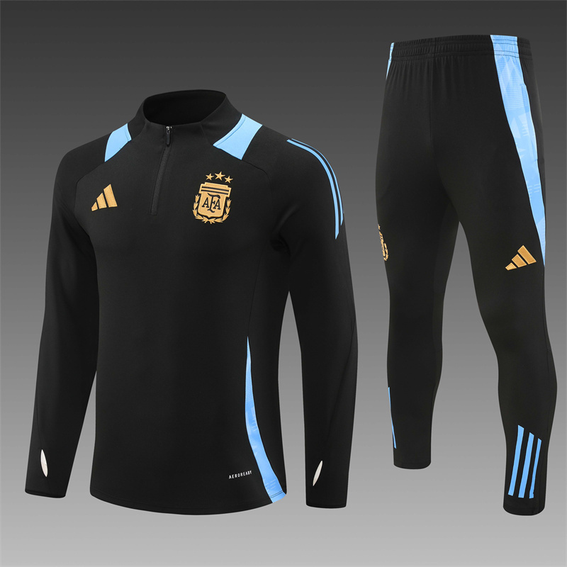 2024/2025 Player Edition Argentina Pre-match Black Half-zip training suit Football Jersey