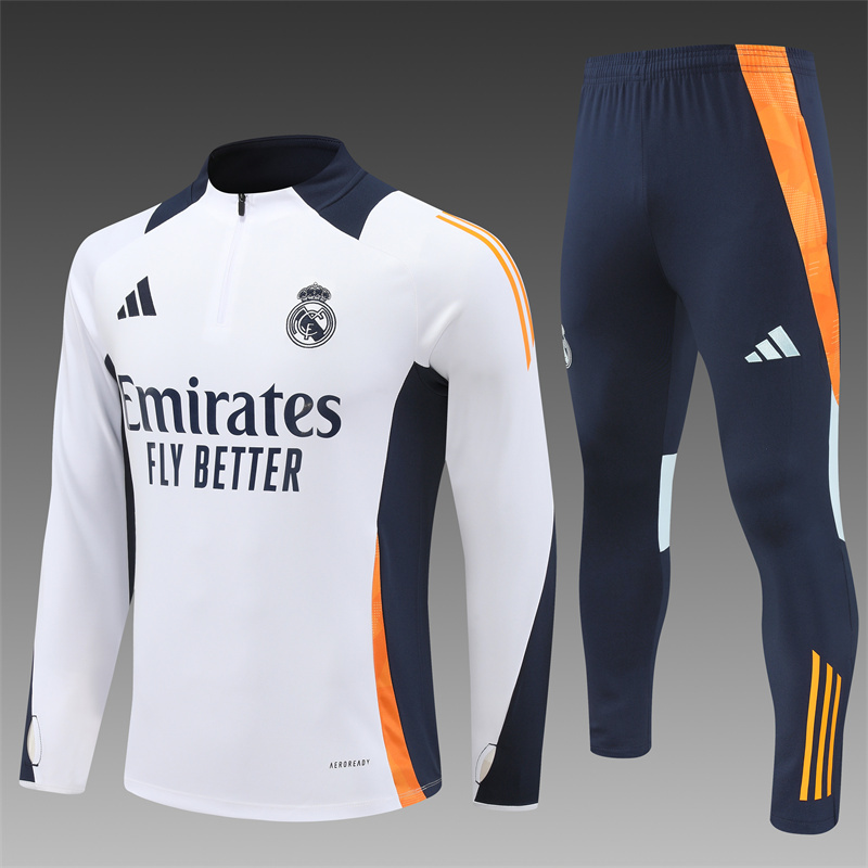 2024/2025 Player Edition Real Madrid Pre-match Jersey White Half-zip training suit Football Jersey