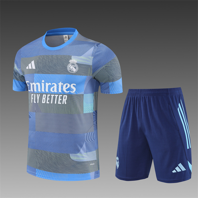 2025/26 short-sleeved Real Madrid light blue camouflage training suit