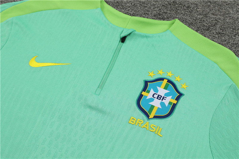 2024/2025 Player Edition Brazil Prematch Jersey Green Half-zip training suit Football Jersey