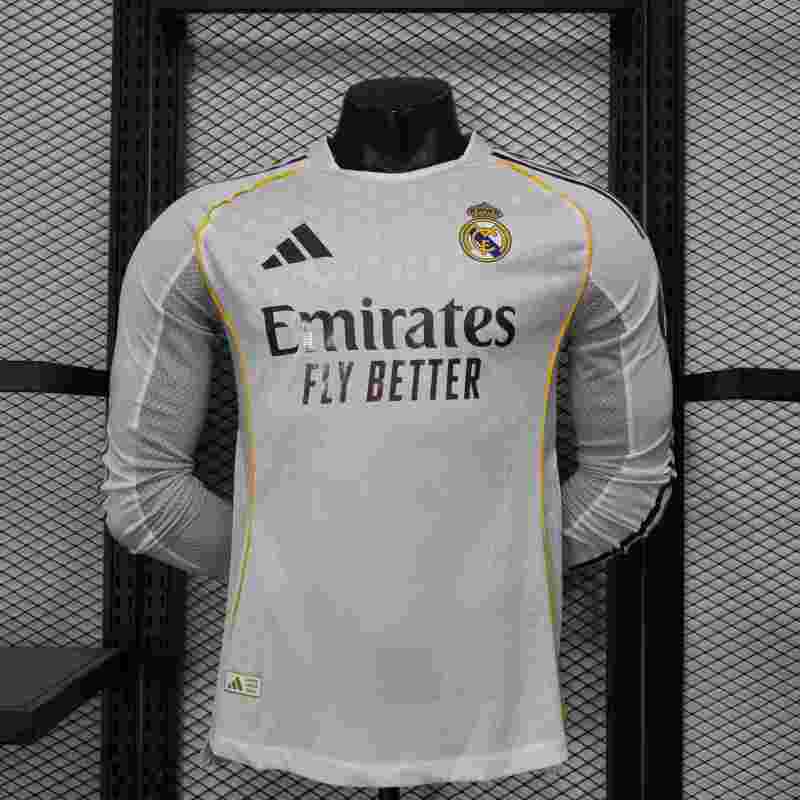 2025/2026 Real Madrid Authentic Long Sleeve Home Football Shirt