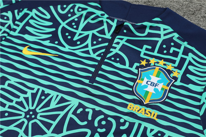2024/2025 Player Edition Brazil Prematch Jersey Lake Blue Camouflage Edition Half-zip training suit Football Jersey
