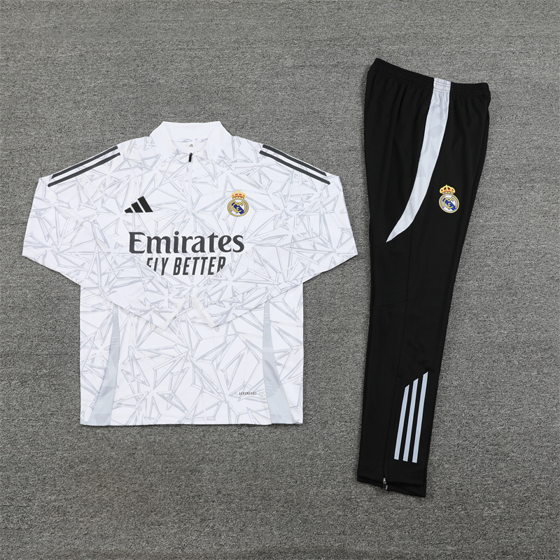 2024/2025 Player Edition Real Madrid Pre-match Jersey White Grey Camouflage Edition Half-zip training suit Football Jersey