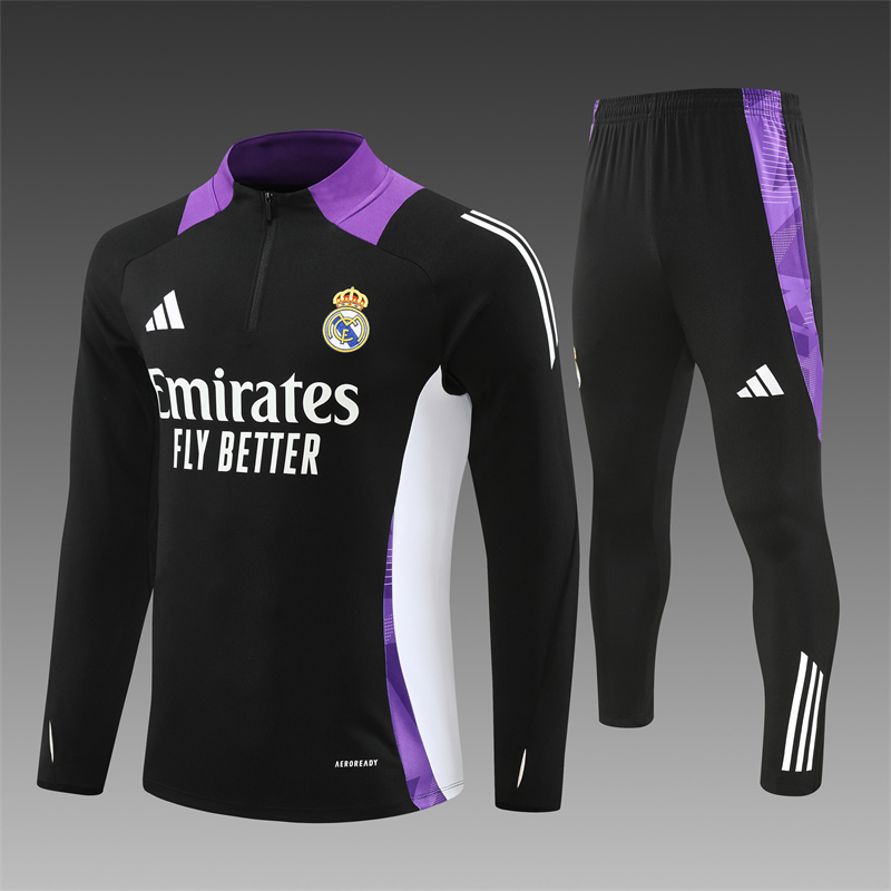 2024/2025 Player Edition Real Madrid Pre-match Jersey Black & Purple Half-zip training suit Football Jersey