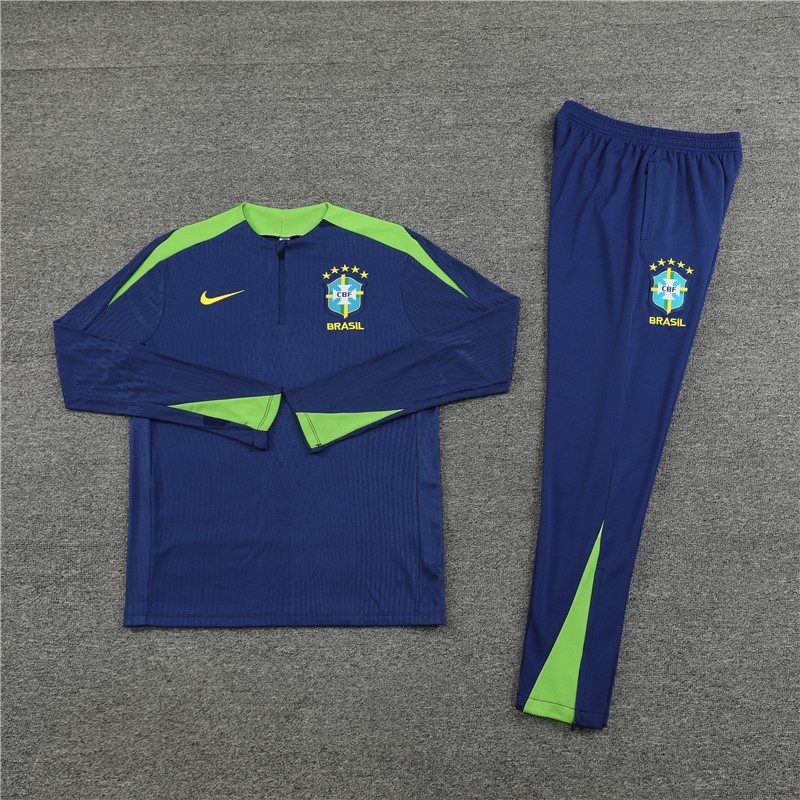 2024/2025 Player Edition Brazil Prematch Jersey Royal Blue Half-zip training suit Football Jersey