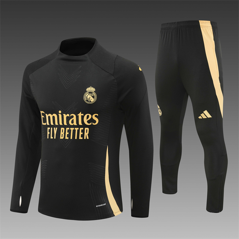 2024/2025 Player Edition Real Madrid Match Jersey Black & Gold Half-zip training suit Football Jersey