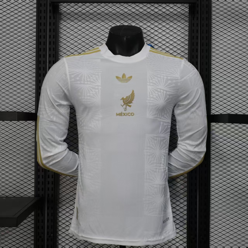 2025/26 Mexico Player Edition White and Gold Long Sleeve Shirt