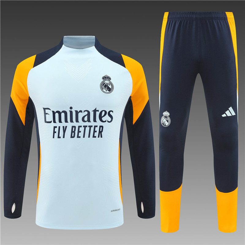 2024/2025 Player Edition Real Madrid Pre-match Jersey Light Blue Half-zip training suit Football Jersey