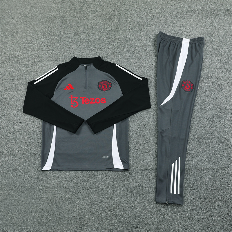 2024/2025 Players Edition Manchester United Dark Grey Half-zip training suit Football Jersey