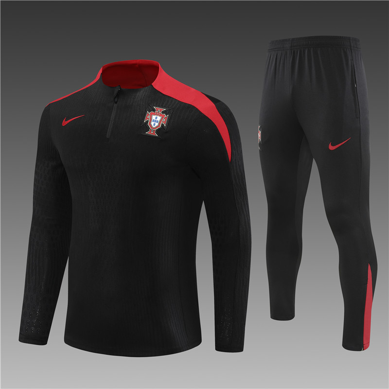 2024/2025 Jersey Edition Portugal Prematch Jersey Black Half-zip training suit Football Jersey