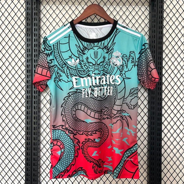 2025/2026 Real Madrid Dragon Dark Green Red Fan Edition Football Shirt