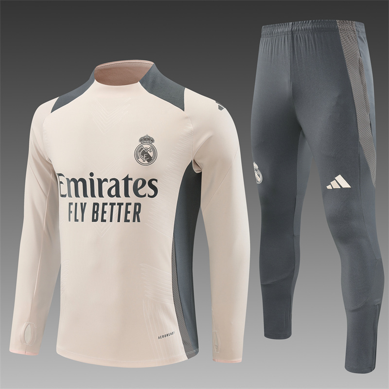 2024/2025 Player Edition Real Madrid Pre-match Jersey Apricot Half-zip training suit Football Jersey