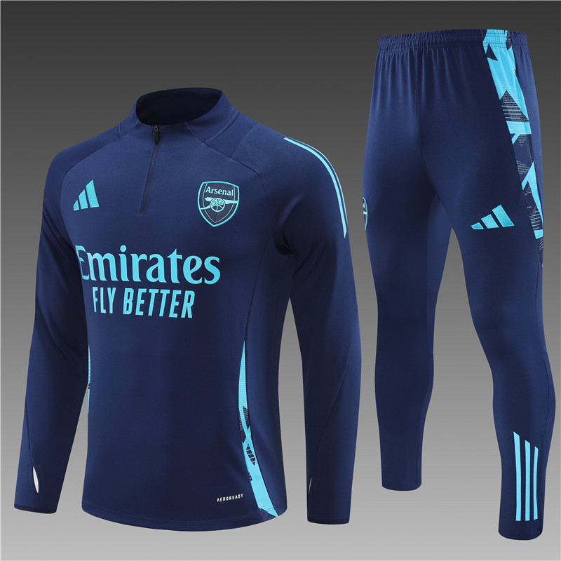 2024/2025 Players Edition Arsenal Pre-Match Royal Blue Half-zip training suit Football Jersey