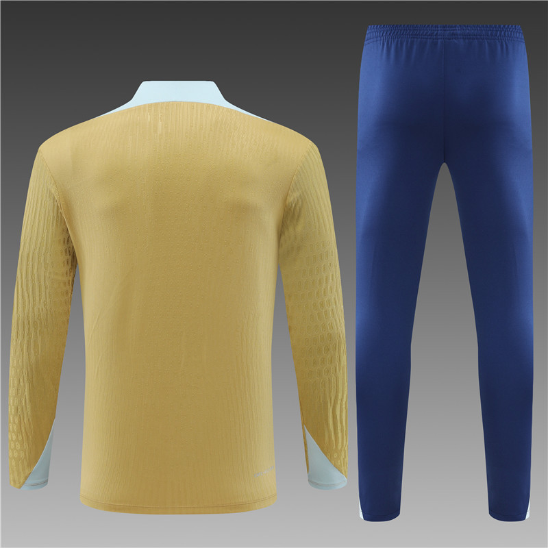 2024/2025 Player Edition France Prematch Jersey Gold Half-zip training suit Football Jersey