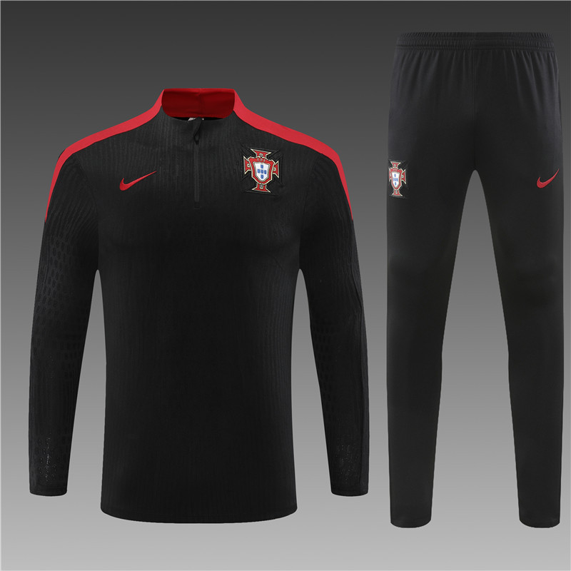 2024/2025 Jersey Edition Portugal Prematch Jersey Black Half-zip training suit Football Jersey