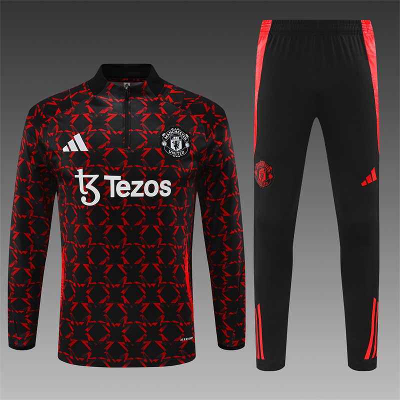 2024/2025 Player Edition Manchester United Red & Black Camouflage Edition Half-zip training suit Football Jersey