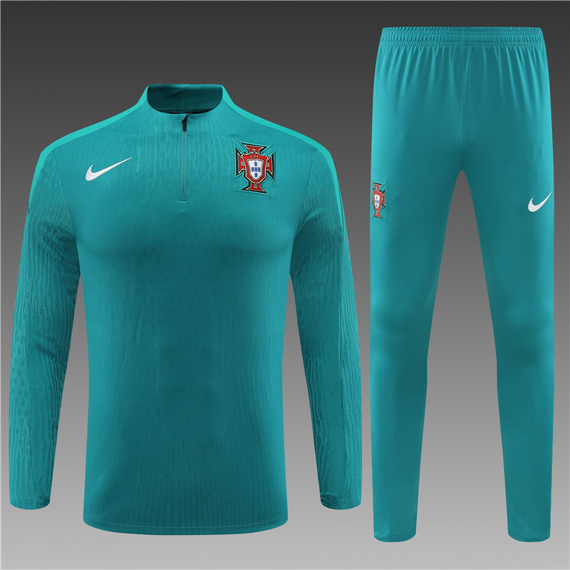 2024/2025 Jersey Edition Portugal Prematch Jersey Green  Half-zip training suit Football Jersey