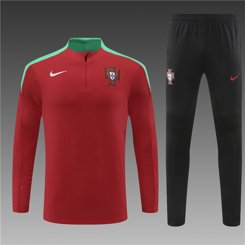 2024/2025 Jersey Edition Portugal Prematch Jersey Red Half-zip training suit Football Jersey
