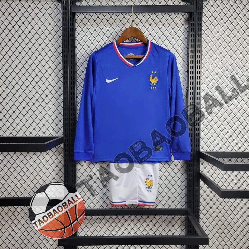 2024 Long Sleeve France Home Football Shirt Kids Size