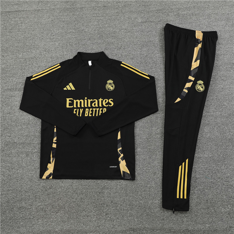 2024/2025 Player Edition Real Madrid Match Jersey Black & Gold Half-zip training suit Football Jersey