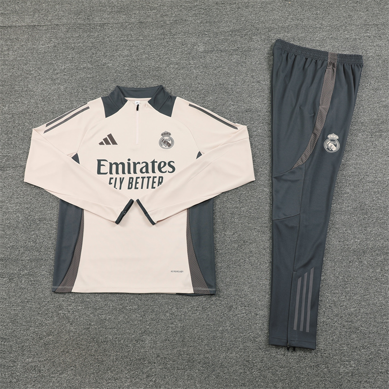 2024/2025 Player Edition Real Madrid Pre-match Jersey Apricot Half-zip training suit Football Jersey