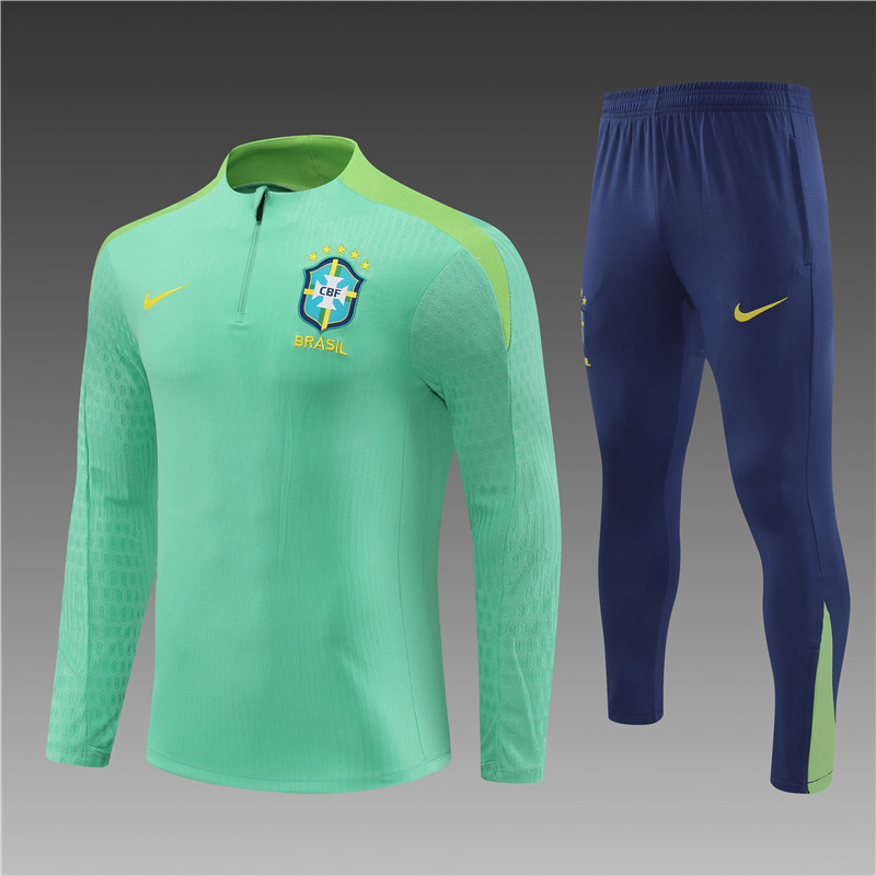 2024/2025 Player Edition Brazil Prematch Jersey Green Half-zip training suit Football Jersey