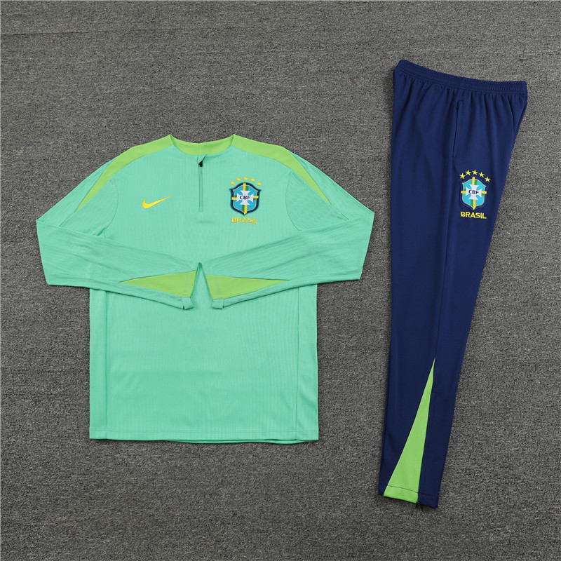 2024/2025 Player Edition Brazil Prematch Jersey Green Half-zip training suit Football Jersey
