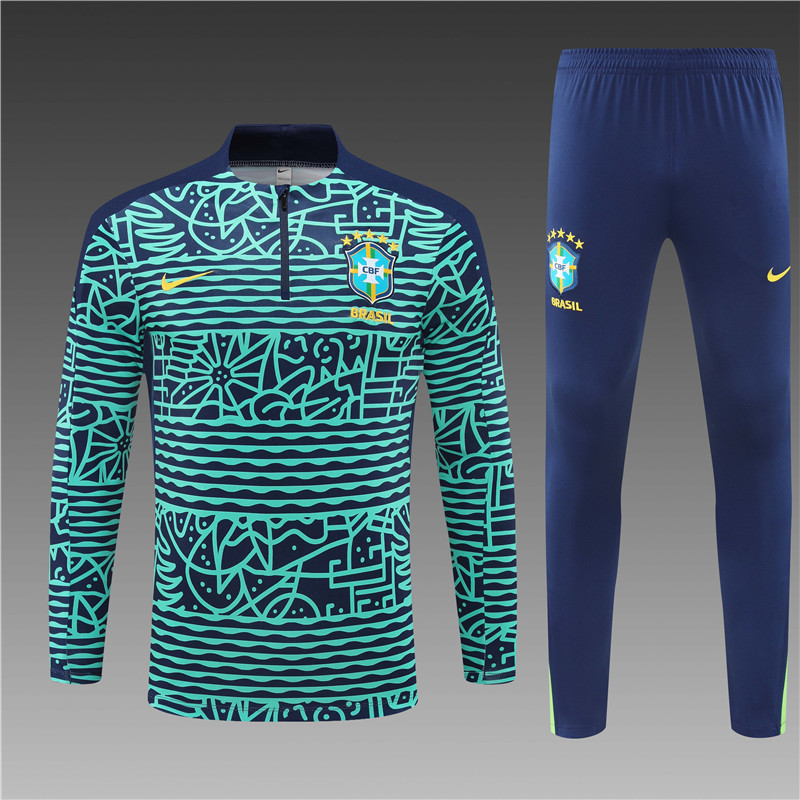 2024/2025 Player Edition Brazil Prematch Jersey Lake Blue Camouflage Edition Half-zip training suit Football Jersey