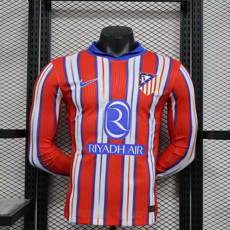 2024/2025 Player Version Long Sleeve Atletico Madrid Home Football Shirt