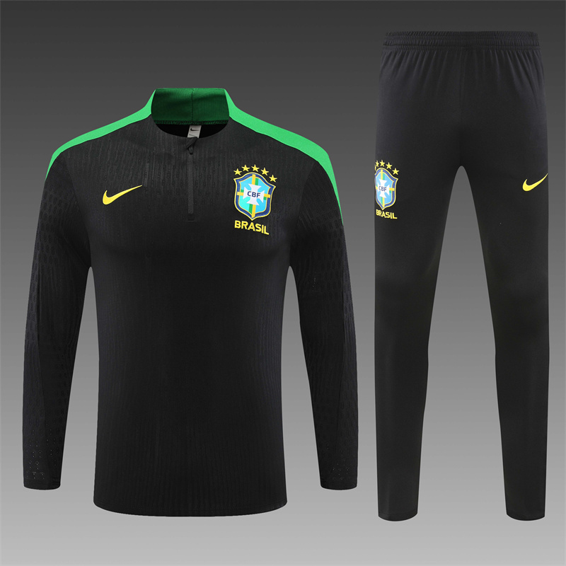 2024/2025 Player Edition Brazil Pre-Match Jersey Black Half-zip training suit Football Jersey