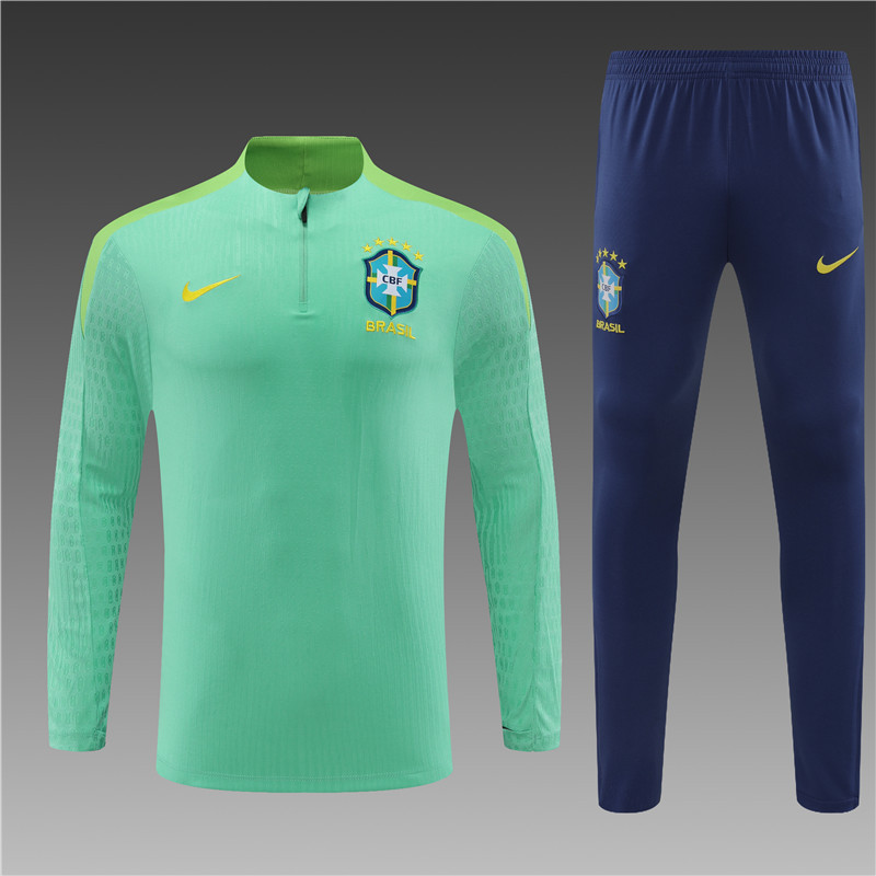 2024/2025 Player Edition Brazil Prematch Jersey Green Half-zip training suit Football Jersey