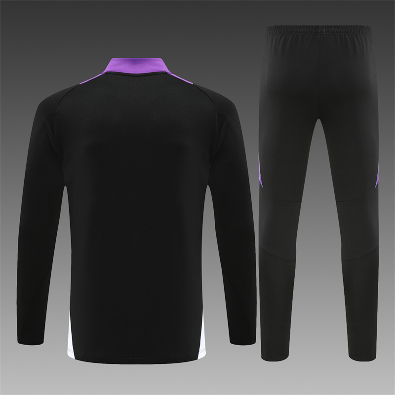 2024/2025 Player Edition Real Madrid Pre-match Jersey Black & Purple Half-zip training suit Football Jersey