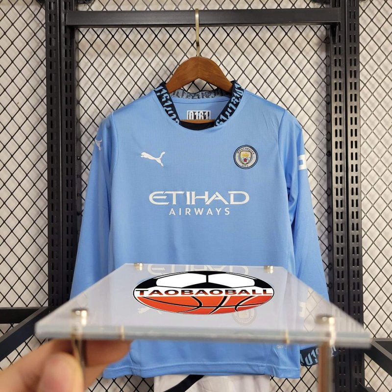 2024/2025 Long Sleeve Manchester City Home Football Shirt Kids Size
