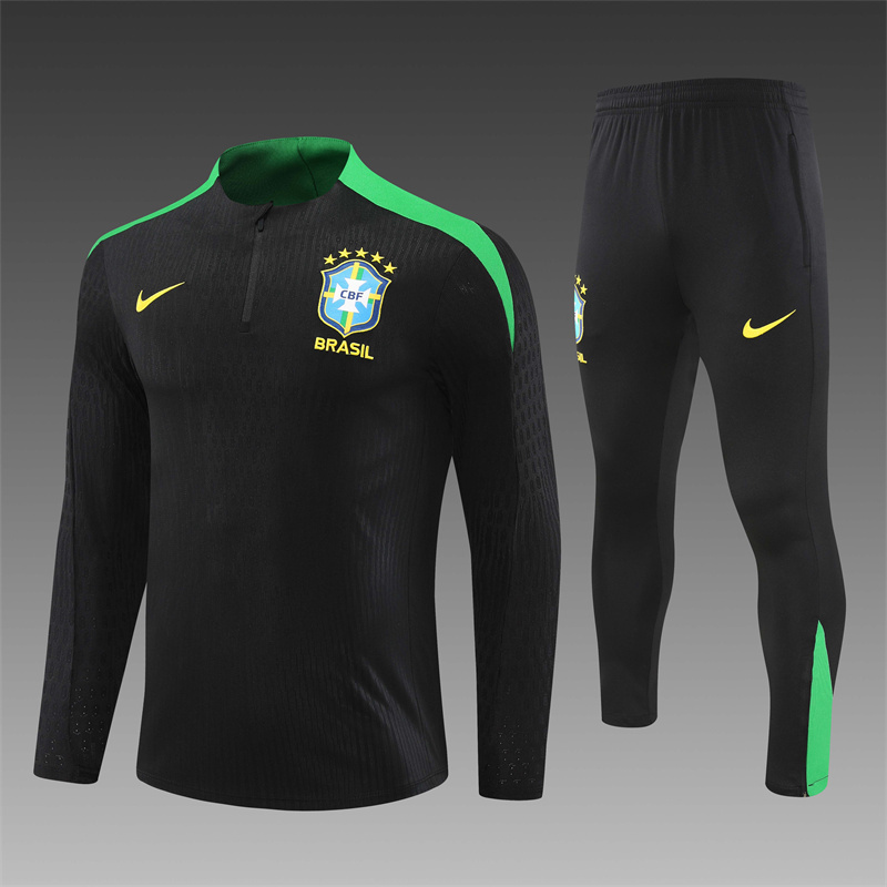 2024/2025 Player Edition Brazil Pre-Match Jersey Black Half-zip training suit Football Jersey