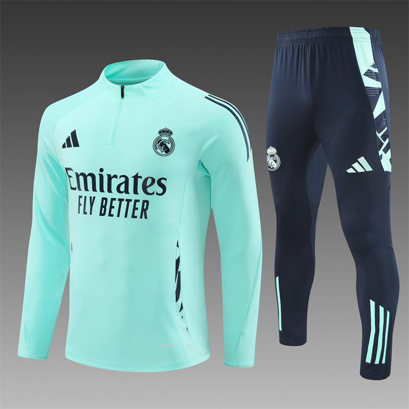 2024/2025 Player Edition Real Madrid Pre-Match Jersey Lake Blue Half-zip training suit Football Jersey