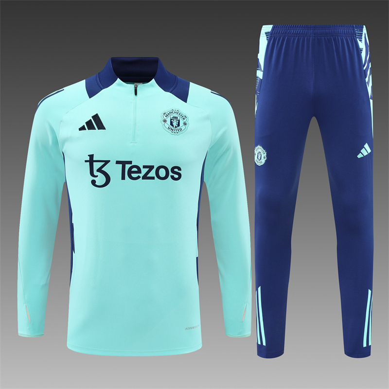 2024/2025 For Players Edition Manchester United Lake Blue Half-zip training suit Football Jersey