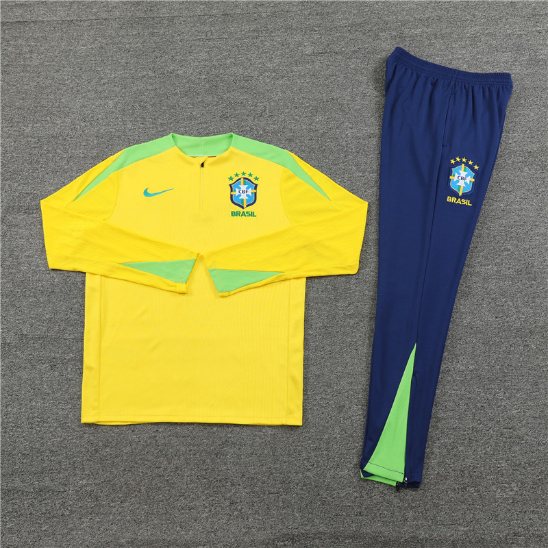 2024/2025 Player Edition Brazil Prematch Yellow Half-zip training suit Football Jersey