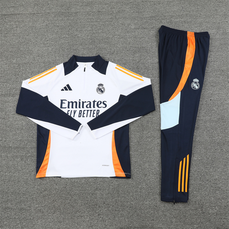 2024/2025 Player Edition Real Madrid Pre-match Jersey White Half-zip training suit Football Jersey